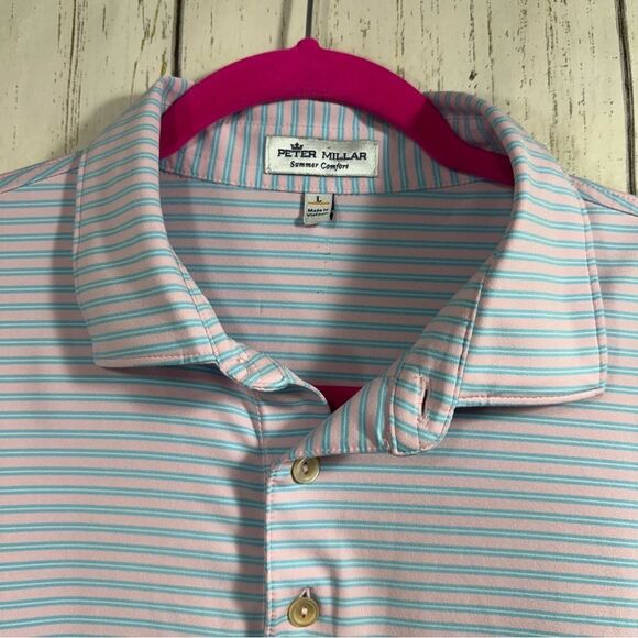 Peter Millar Summer Comfort Mens Stripes Polo Shirt Tiburon Naples Golf Relaxed - Picture 4 of 14